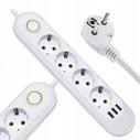 Listwa zasilająca 2m 4 socket 10A +3 USB biała